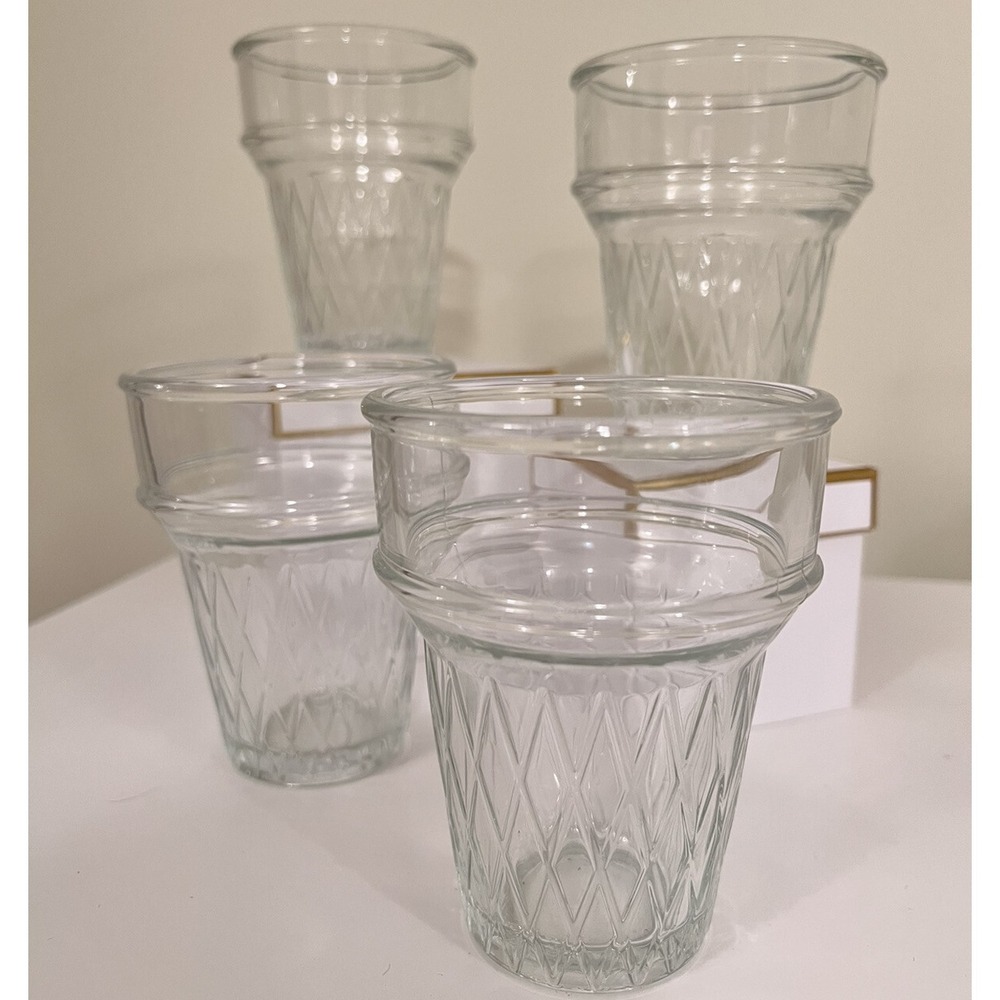 Libbey Vintage Set of (4) Ice Cream Cone Shaped Serving Cup Dishes Clear Glass - Picture 2 of 6